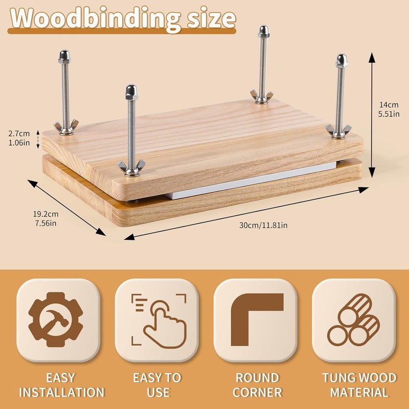 JUPEAN Book Binding Kits, Bookbinding Supplies, Bookbinding Kit for Beginners Bone Folder Tool with Paper Awl Waxed Thread Book Press for DIY 7.9”x11.6” - Image 2